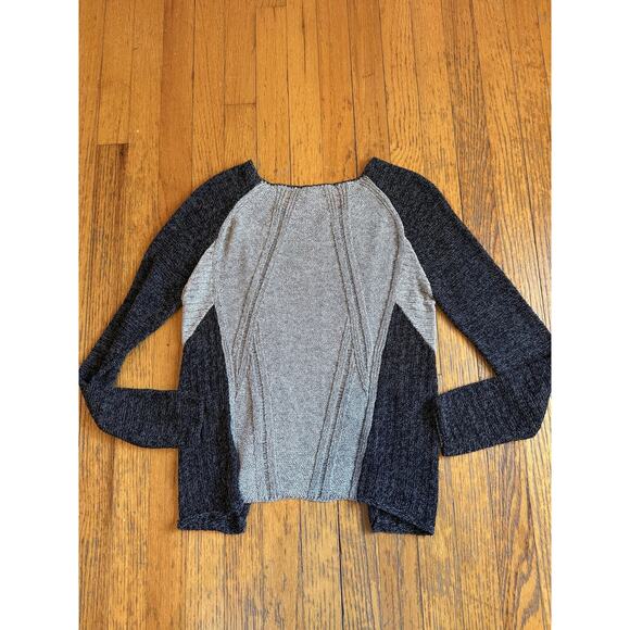 Helmut Lang Sweater Womens Small Gray Black Colorblock Open Knit SHK0073 Raglan - Picture 5 of 5